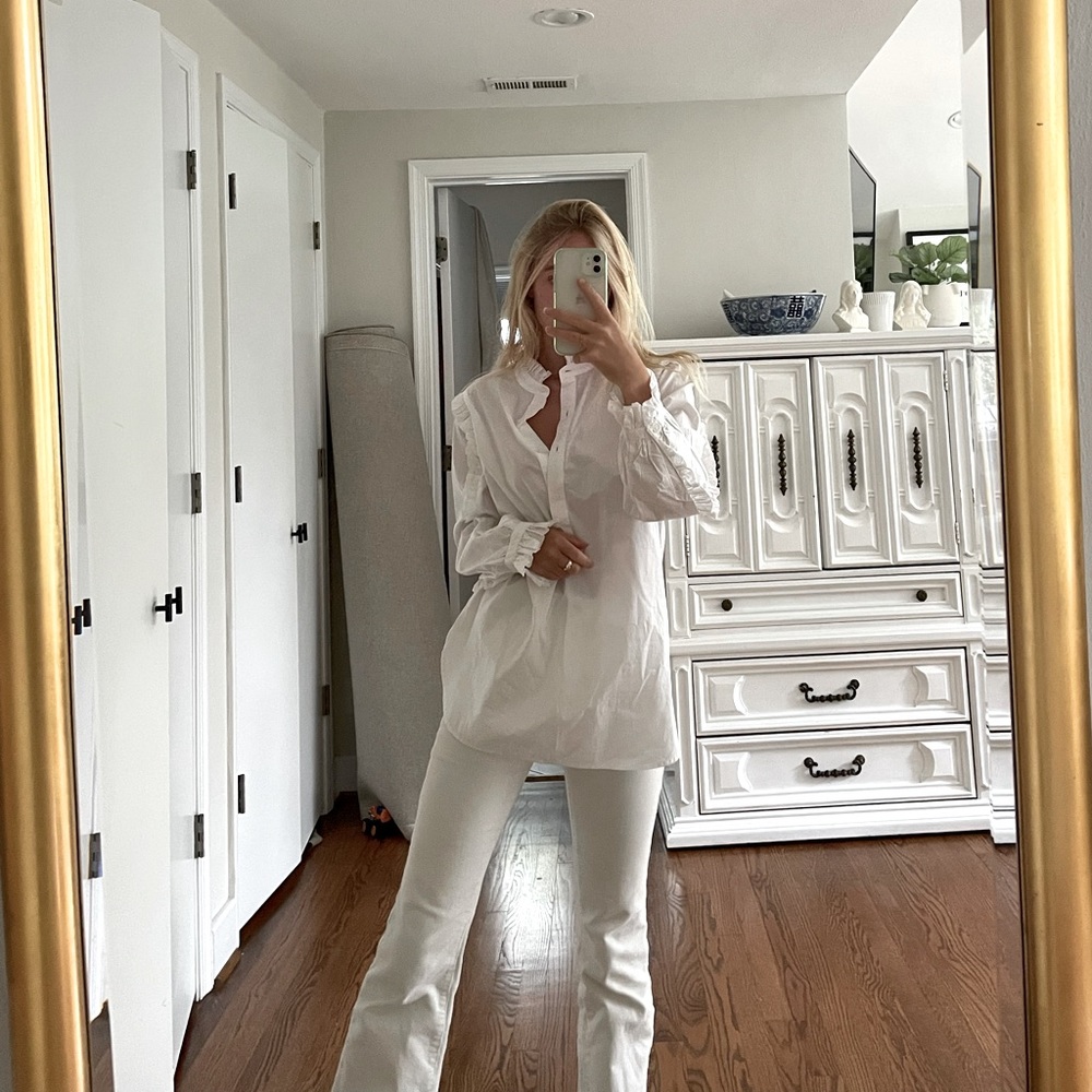 Jcrew white woman blouse with ruffles